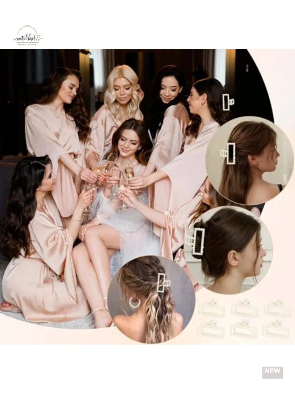 6PCS Pearl Hair Claw Clips Set - Non-Slip Strong Hold Bridesmaid Hair